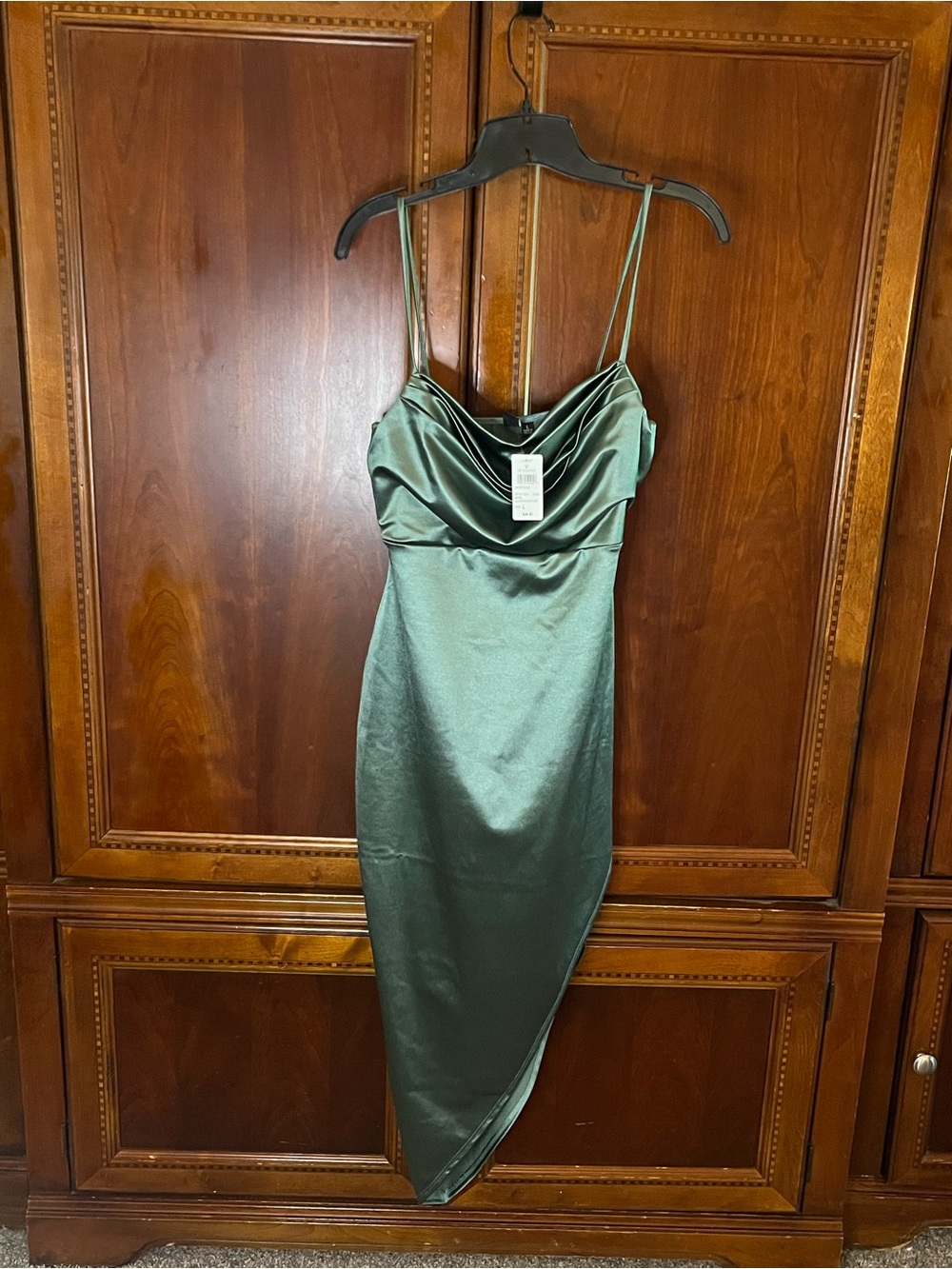 Windsor Emerald Satin Cowl Neck Midi Dress